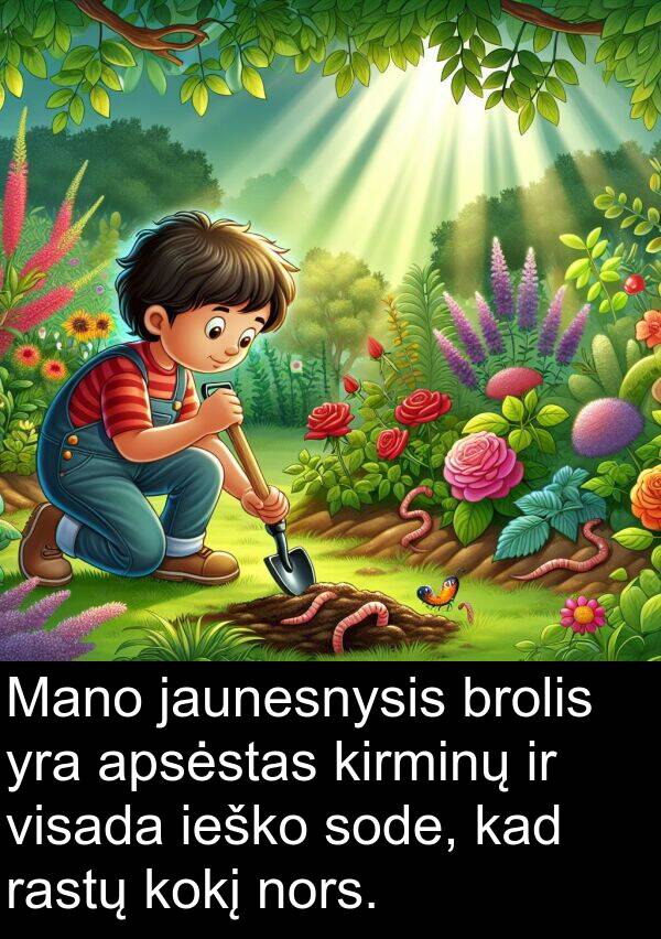 ieško: Mano jaunesnysis brolis yra apsėstas kirminų ir visada ieško sode, kad rastų kokį nors.