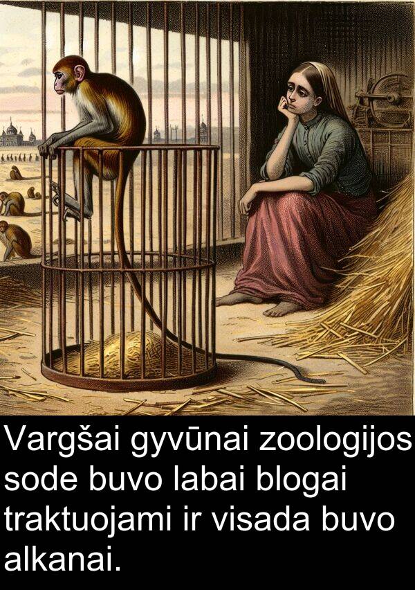 zoologijos: Vargšai gyvūnai zoologijos sode buvo labai blogai traktuojami ir visada buvo alkanai.