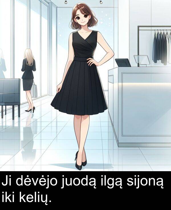ilgą: Ji dėvėjo juodą ilgą sijoną iki kelių.