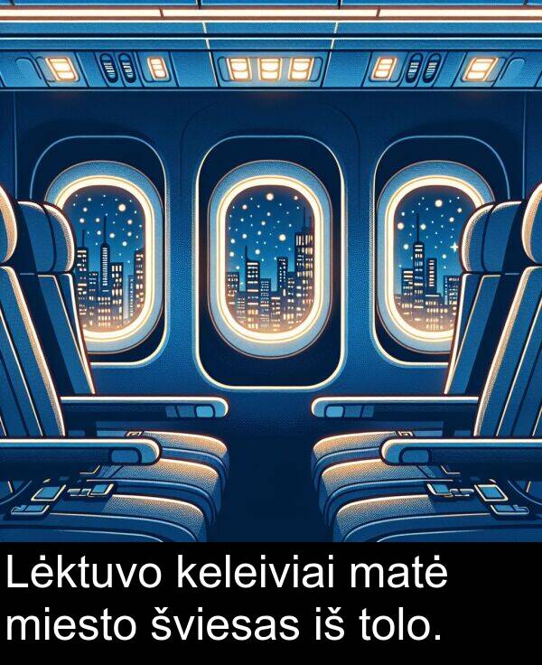 miesto: Lėktuvo keleiviai matė miesto šviesas iš tolo.