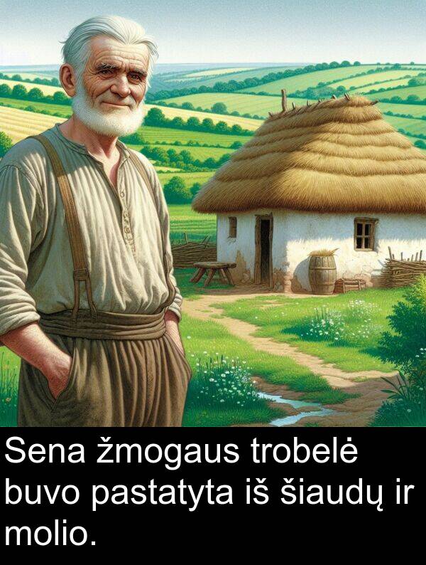 trobelė: Sena žmogaus trobelė buvo pastatyta iš šiaudų ir molio.