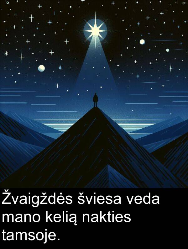 nakties: Žvaigždės šviesa veda mano kelią nakties tamsoje.