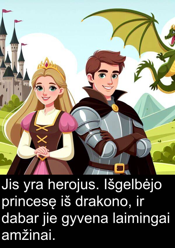 dabar: Jis yra herojus. Išgelbėjo princesę iš drakono, ir dabar jie gyvena laimingai amžinai.