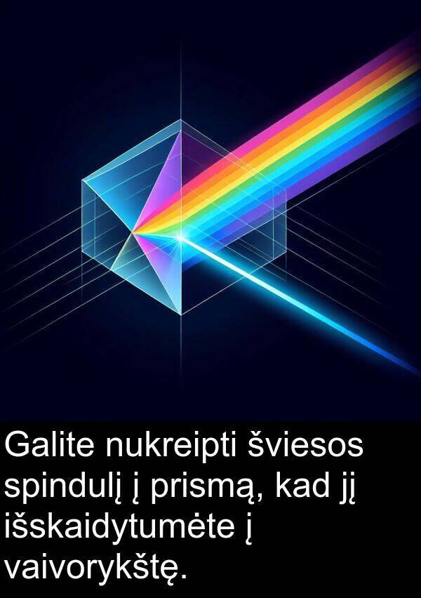 vaivorykštę: Galite nukreipti šviesos spindulį į prismą, kad jį išskaidytumėte į vaivorykštę.