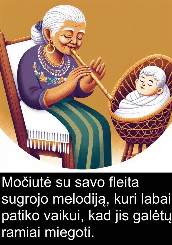 ramiai: Močiutė su savo fleita sugrojo melodiją, kuri labai patiko vaikui, kad jis galėtų ramiai miegoti.