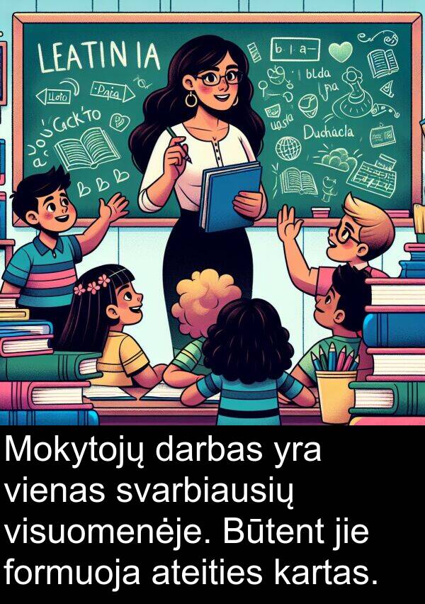 darbas: Mokytojų darbas yra vienas svarbiausių visuomenėje. Būtent jie formuoja ateities kartas.