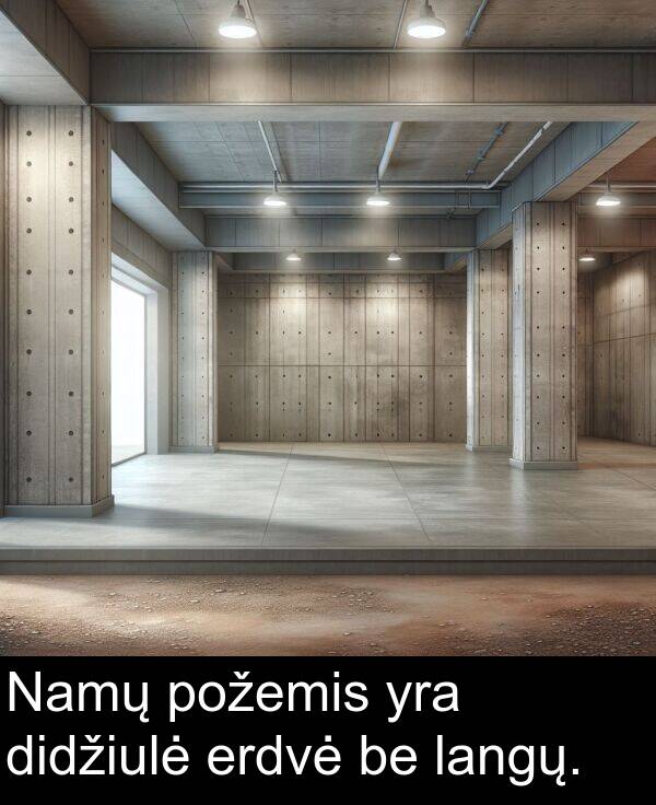 erdvė: Namų požemis yra didžiulė erdvė be langų.