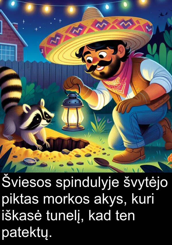 patektų: Šviesos spindulyje švytėjo piktas morkos akys, kuri iškasė tunelį, kad ten patektų.