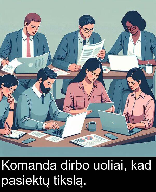 kad: Komanda dirbo uoliai, kad pasiektų tikslą.