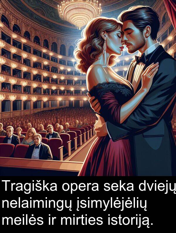 dviejų: Tragiška opera seka dviejų nelaimingų įsimylėjėlių meilės ir mirties istoriją.