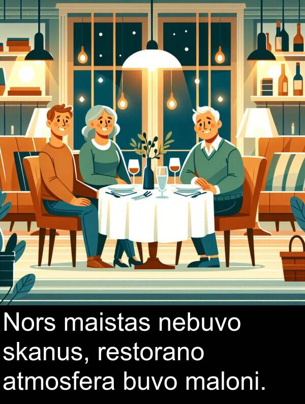 maloni: Nors maistas nebuvo skanus, restorano atmosfera buvo maloni.