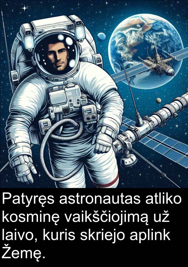 laivo: Patyręs astronautas atliko kosminę vaikščiojimą už laivo, kuris skriejo aplink Žemę.