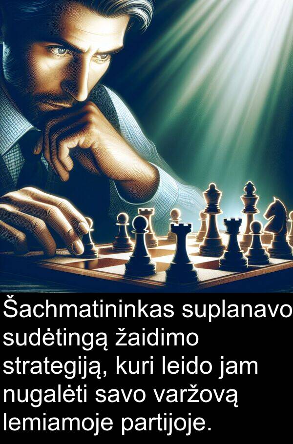 žaidimo: Šachmatininkas suplanavo sudėtingą žaidimo strategiją, kuri leido jam nugalėti savo varžovą lemiamoje partijoje.