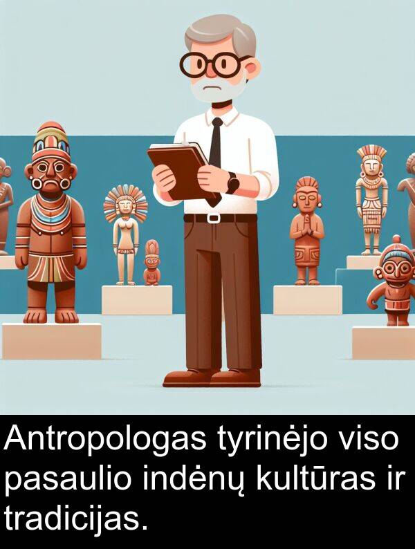 tyrinėjo: Antropologas tyrinėjo viso pasaulio indėnų kultūras ir tradicijas.