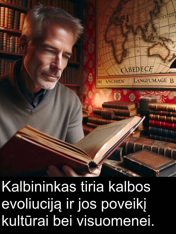 kalbos: Kalbininkas tiria kalbos evoliuciją ir jos poveikį kultūrai bei visuomenei.