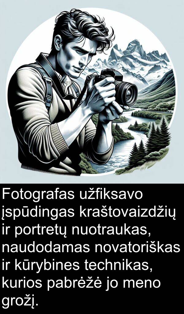 naudodamas: Fotografas užfiksavo įspūdingas kraštovaizdžių ir portretų nuotraukas, naudodamas novatoriškas ir kūrybines technikas, kurios pabrėžė jo meno grožį.