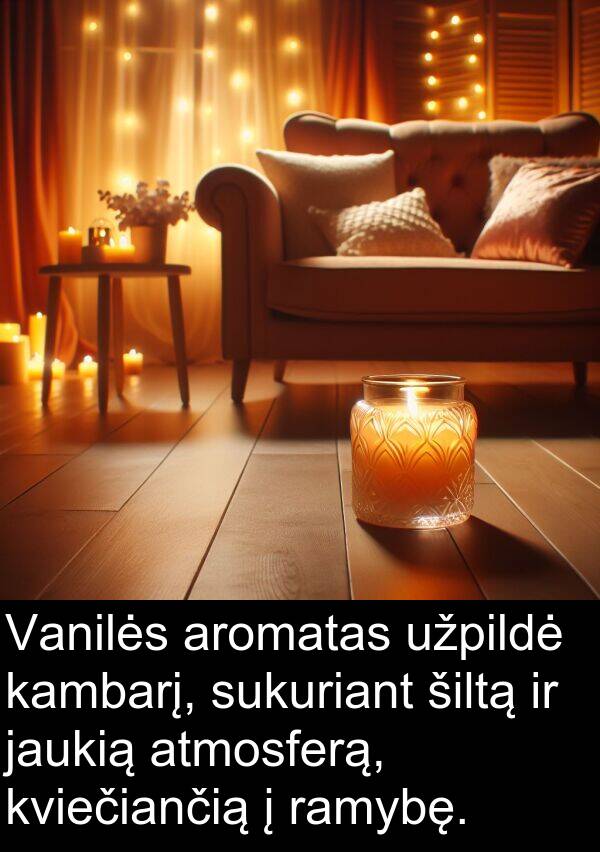 jaukią: Vanilės aromatas užpildė kambarį, sukuriant šiltą ir jaukią atmosferą, kviečiančią į ramybę.