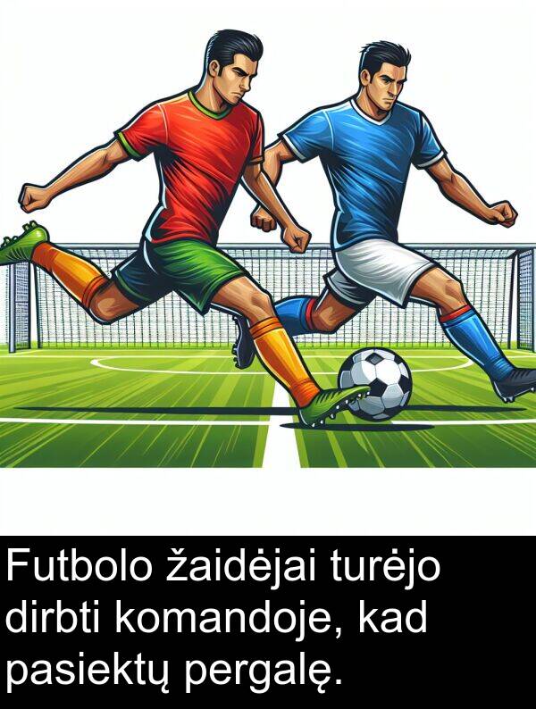 žaidėjai: Futbolo žaidėjai turėjo dirbti komandoje, kad pasiektų pergalę.