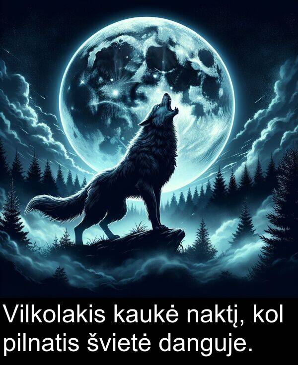 danguje: Vilkolakis kaukė naktį, kol pilnatis švietė danguje.