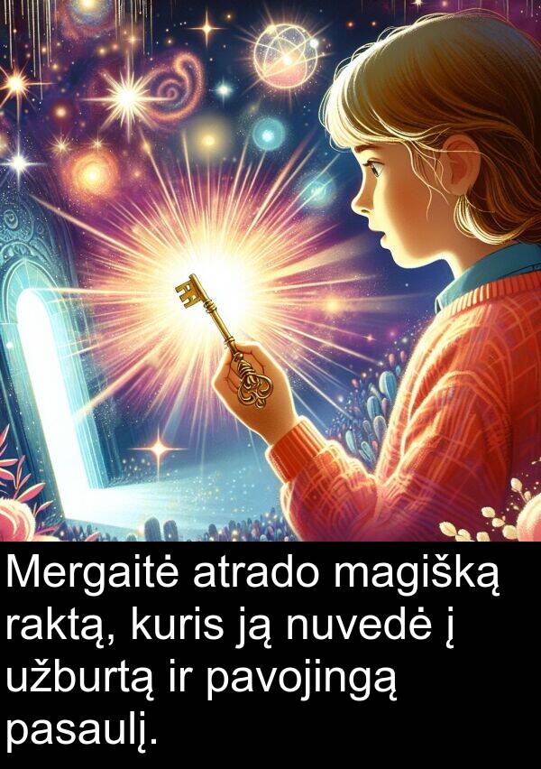raktą: Mergaitė atrado magišką raktą, kuris ją nuvedė į užburtą ir pavojingą pasaulį.