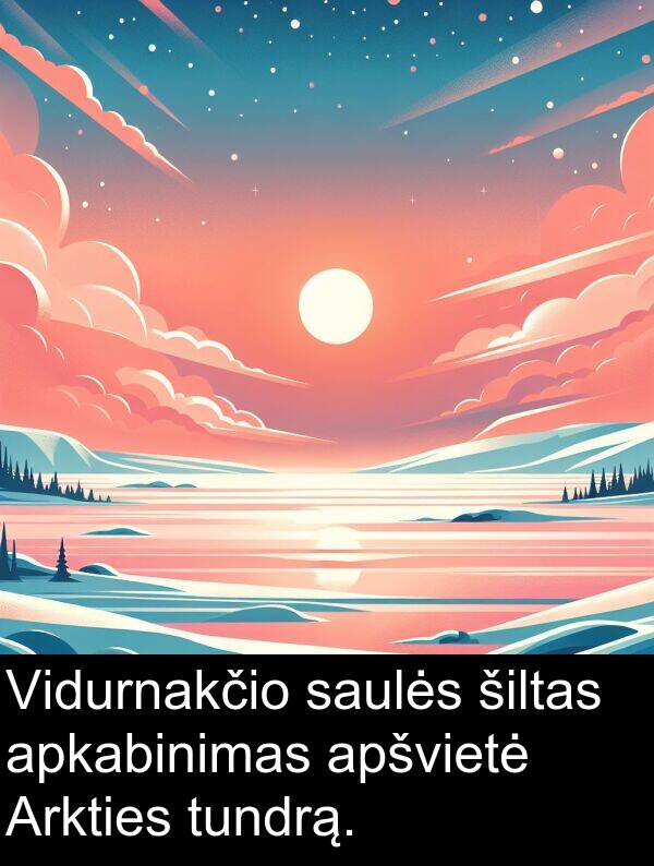 apkabinimas: Vidurnakčio saulės šiltas apkabinimas apšvietė Arkties tundrą.
