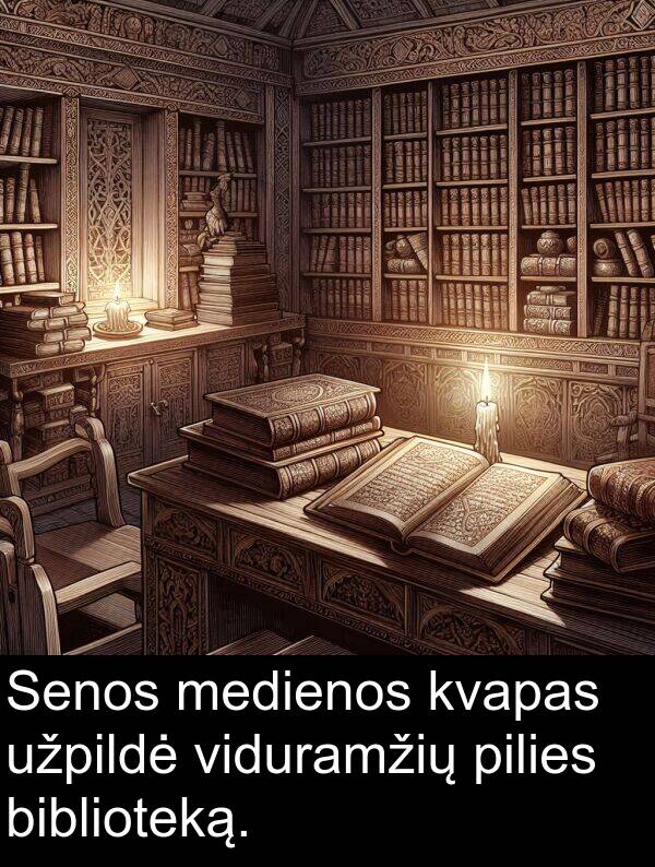 kvapas: Senos medienos kvapas užpildė viduramžių pilies biblioteką.
