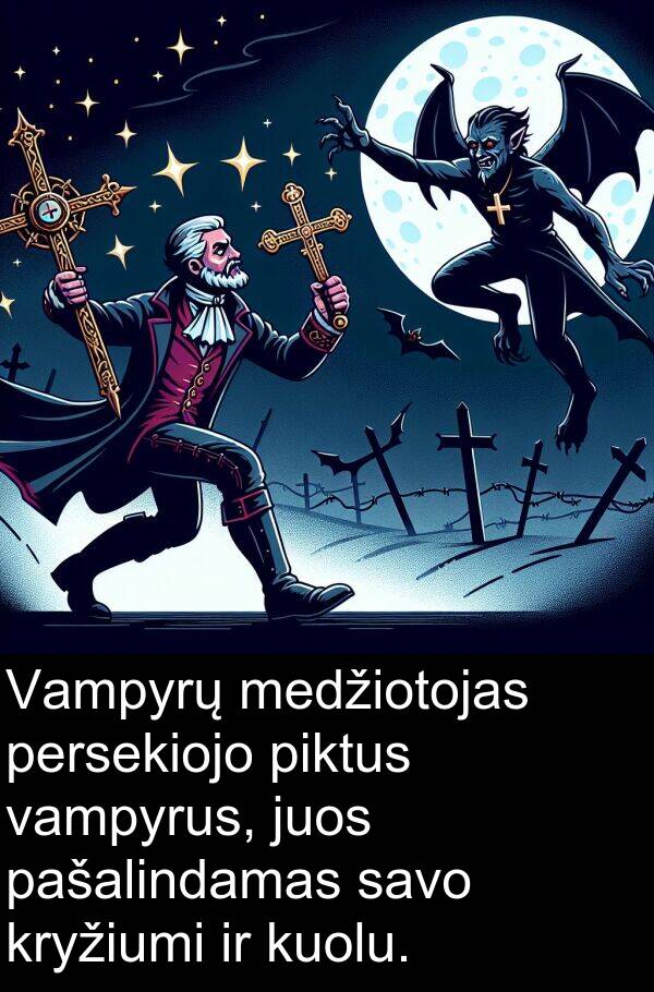 piktus: Vampyrų medžiotojas persekiojo piktus vampyrus, juos pašalindamas savo kryžiumi ir kuolu.
