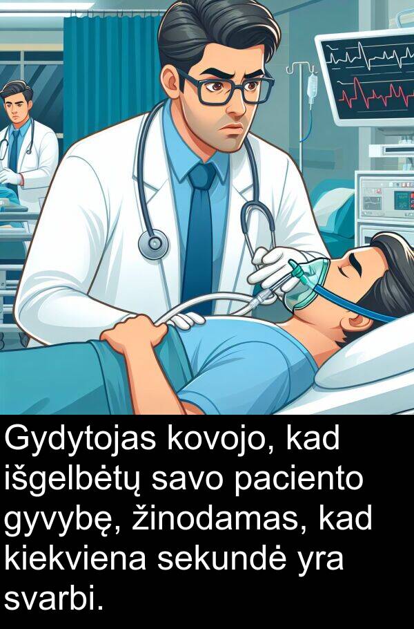 paciento: Gydytojas kovojo, kad išgelbėtų savo paciento gyvybę, žinodamas, kad kiekviena sekundė yra svarbi.