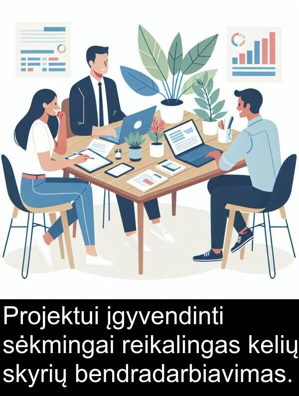 įgyvendinti: Projektui įgyvendinti sėkmingai reikalingas kelių skyrių bendradarbiavimas.