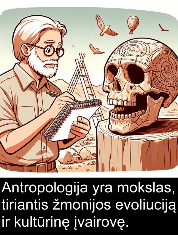 evoliuciją: Antropologija yra mokslas, tiriantis žmonijos evoliuciją ir kultūrinę įvairovę.