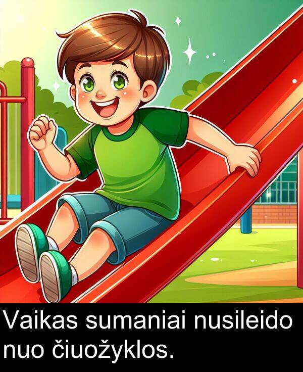 čiuožyklos: Vaikas sumaniai nusileido nuo čiuožyklos.