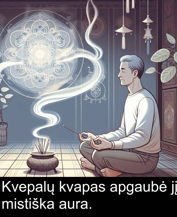 kvapas: Kvepalų kvapas apgaubė jį mistiška aura.