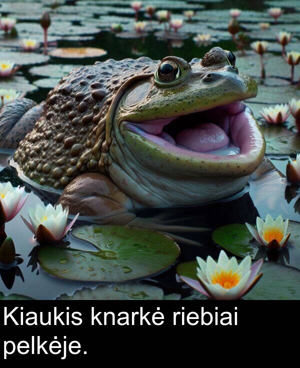 riebiai: Kiaukis knarkė riebiai pelkėje.