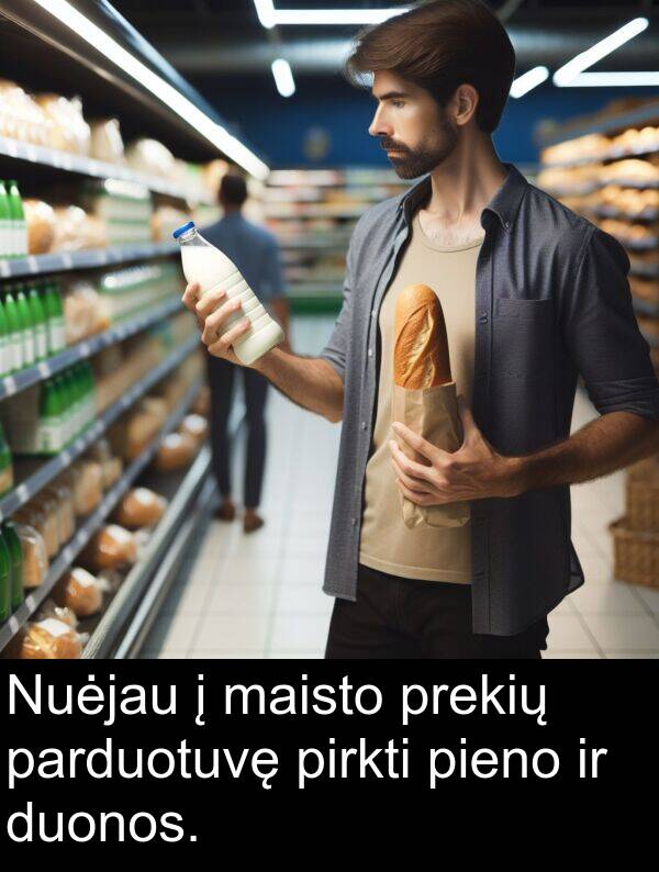 prekių: Nuėjau į maisto prekių parduotuvę pirkti pieno ir duonos.