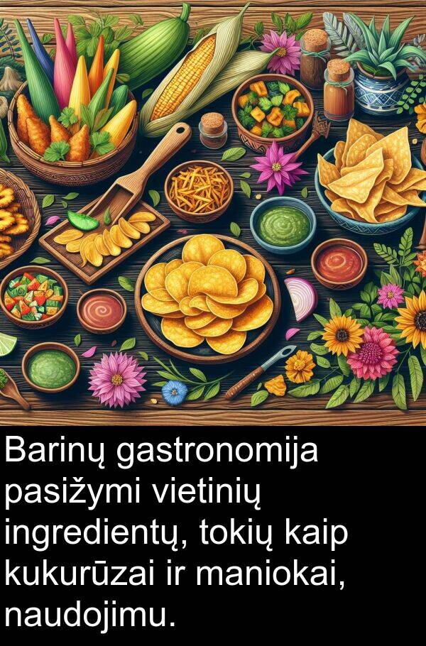 ingredientų: Barinų gastronomija pasižymi vietinių ingredientų, tokių kaip kukurūzai ir maniokai, naudojimu.