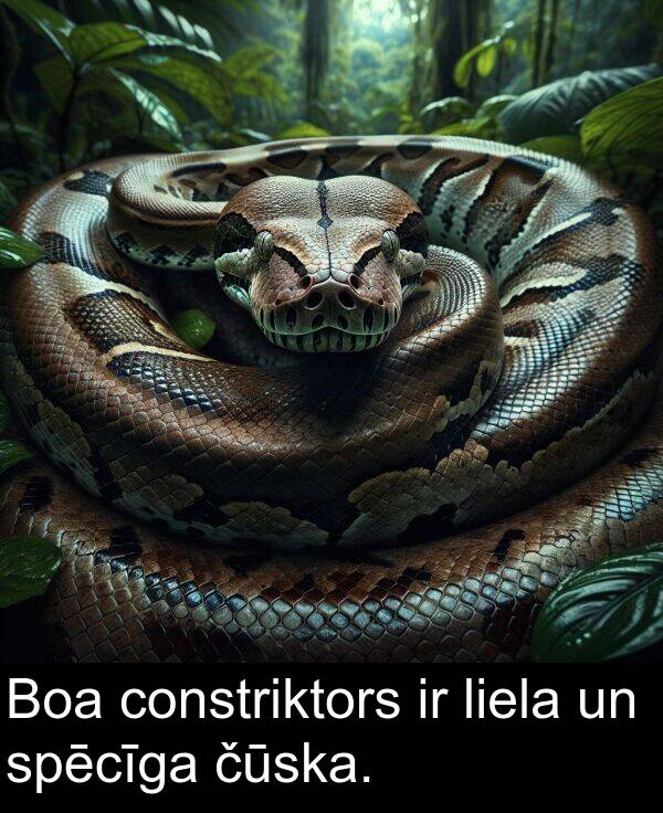 čūska: Boa constriktors ir liela un spēcīga čūska.