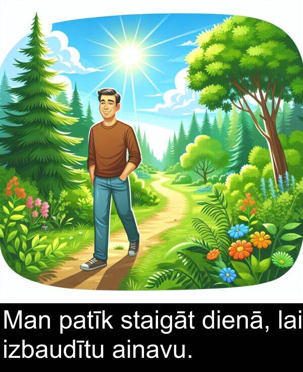 patīk: Man patīk staigāt dienā, lai izbaudītu ainavu.