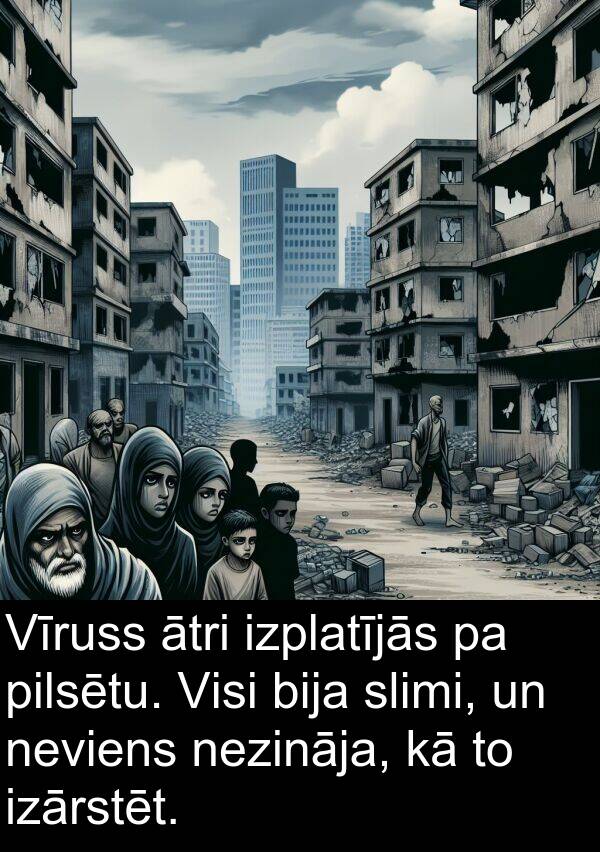 ātri: Vīruss ātri izplatījās pa pilsētu. Visi bija slimi, un neviens nezināja, kā to izārstēt.
