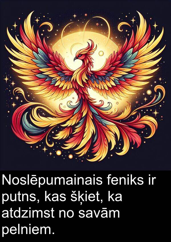 feniks: Noslēpumainais feniks ir putns, kas šķiet, ka atdzimst no savām pelniem.