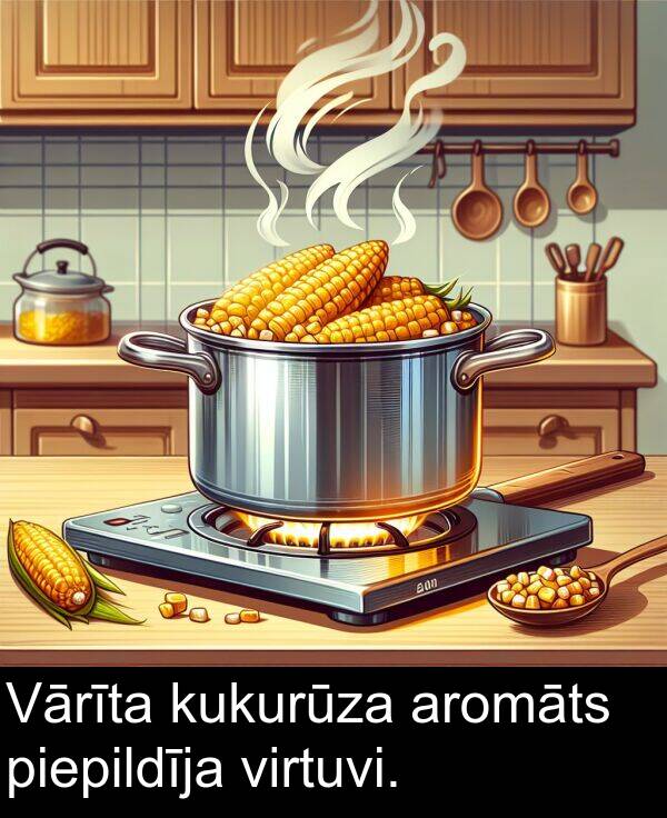 kukurūza: Vārīta kukurūza aromāts piepildīja virtuvi.