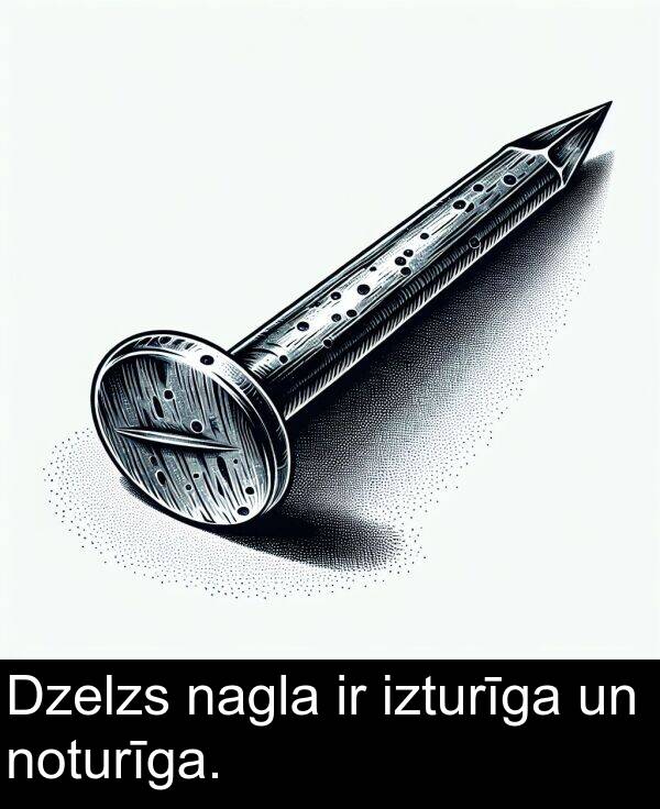 noturīga: Dzelzs nagla ir izturīga un noturīga.