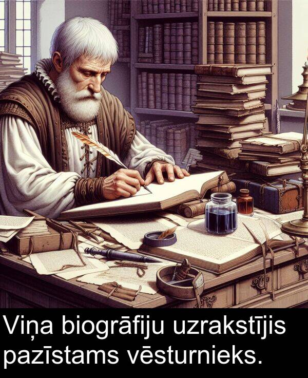 uzrakstījis: Viņa biogrāfiju uzrakstījis pazīstams vēsturnieks.