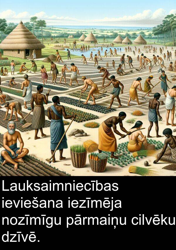 nozīmīgu: Lauksaimniecības ieviešana iezīmēja nozīmīgu pārmaiņu cilvēku dzīvē.