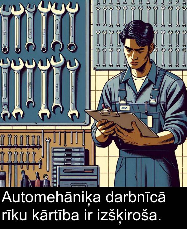 kārtība: Automehāniķa darbnīcā rīku kārtība ir izšķiroša.
