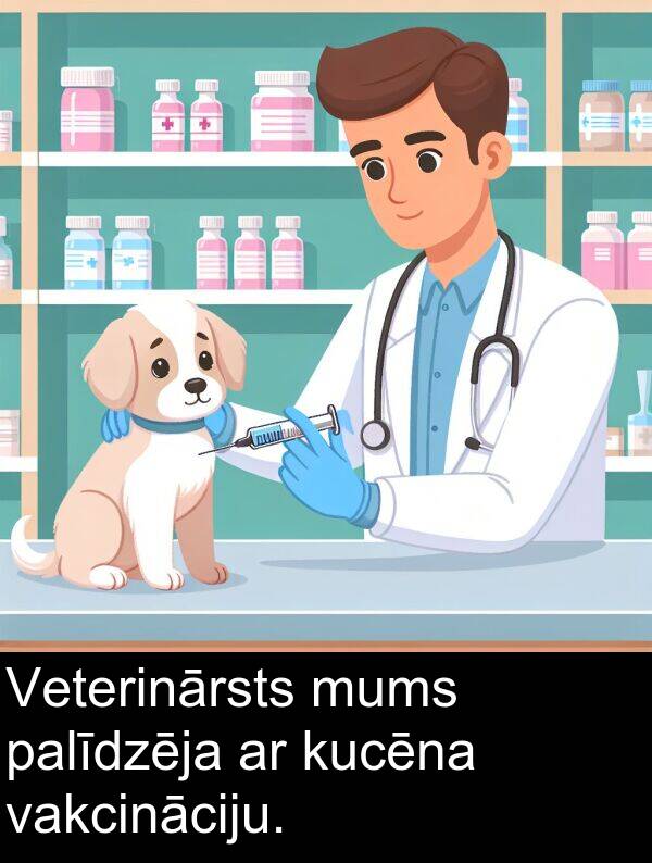 kucēna: Veterinārsts mums palīdzēja ar kucēna vakcināciju.