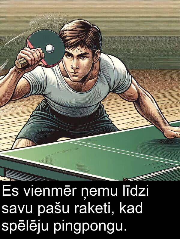 ņemu: Es vienmēr ņemu līdzi savu pašu raketi, kad spēlēju pingpongu.