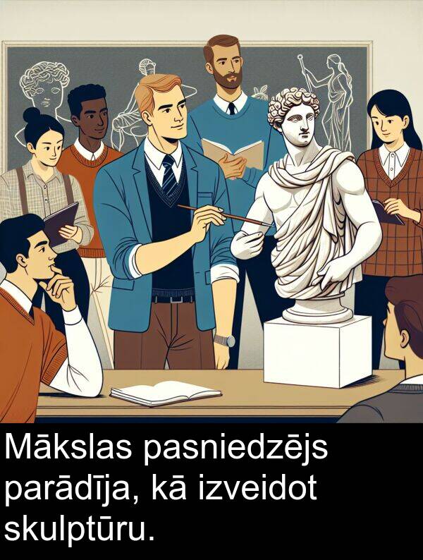 skulptūru: Mākslas pasniedzējs parādīja, kā izveidot skulptūru.