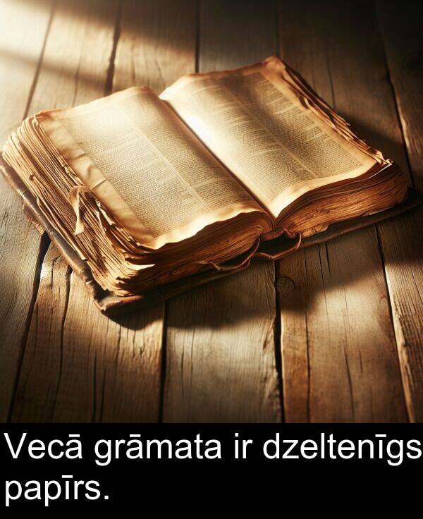 dzeltenīgs: Vecā grāmata ir dzeltenīgs papīrs.