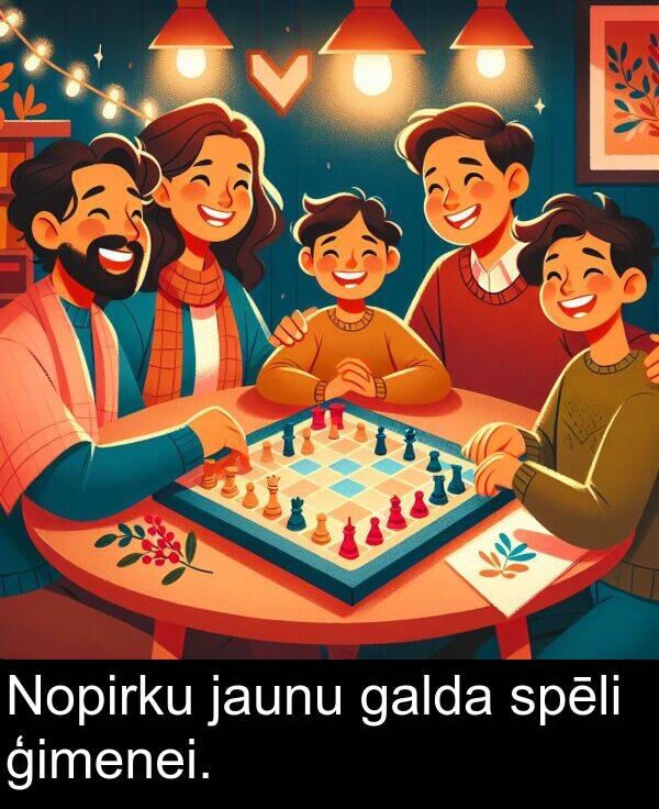 galda: Nopirku jaunu galda spēli ģimenei.