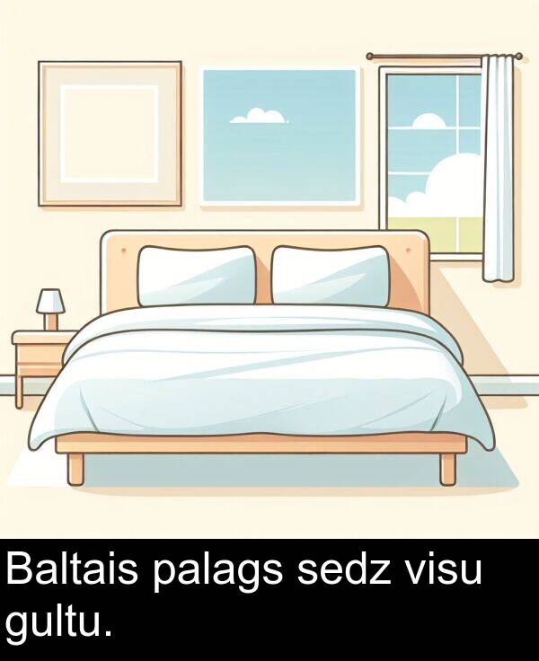sedz: Baltais palags sedz visu gultu.